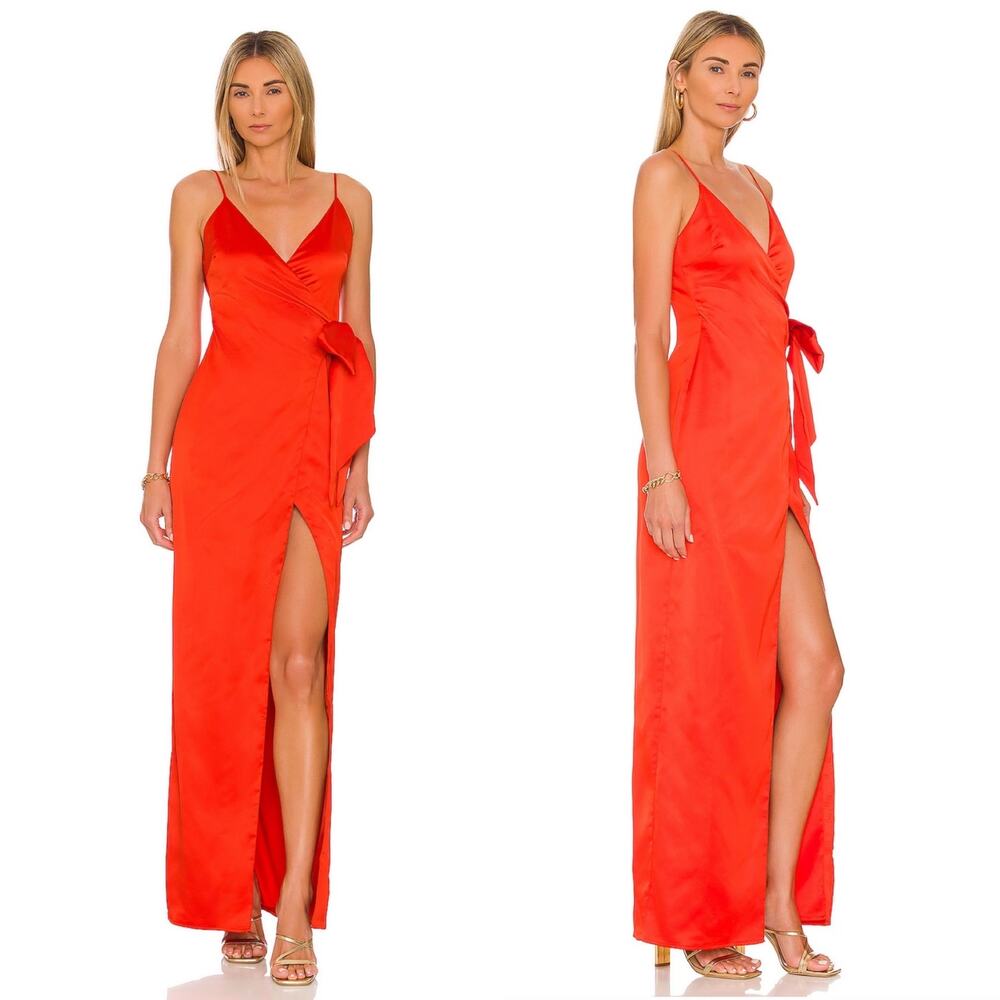 Lovers‎ & Friends Mackenzie Gown Red Wrap Maxi Dress Sz XL Satin Sleeveless